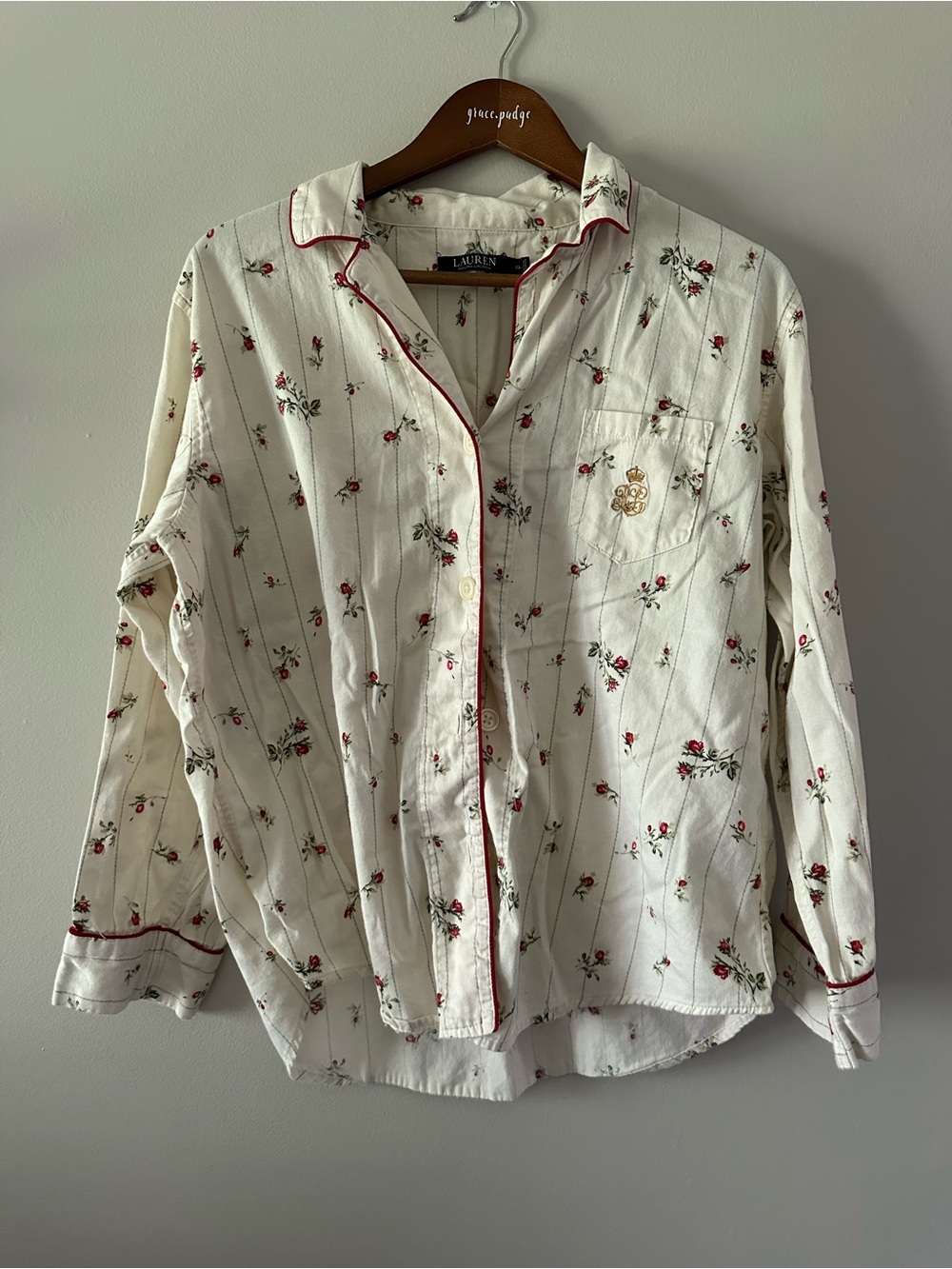 Ralph Lauren Cream Pajama Set with Red Floral Print - Picture 7 of 10